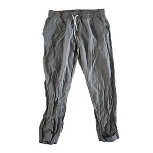 Athleta Grey Elastic Waist 100% Linen Capri Drawstring Pants Wmns 6